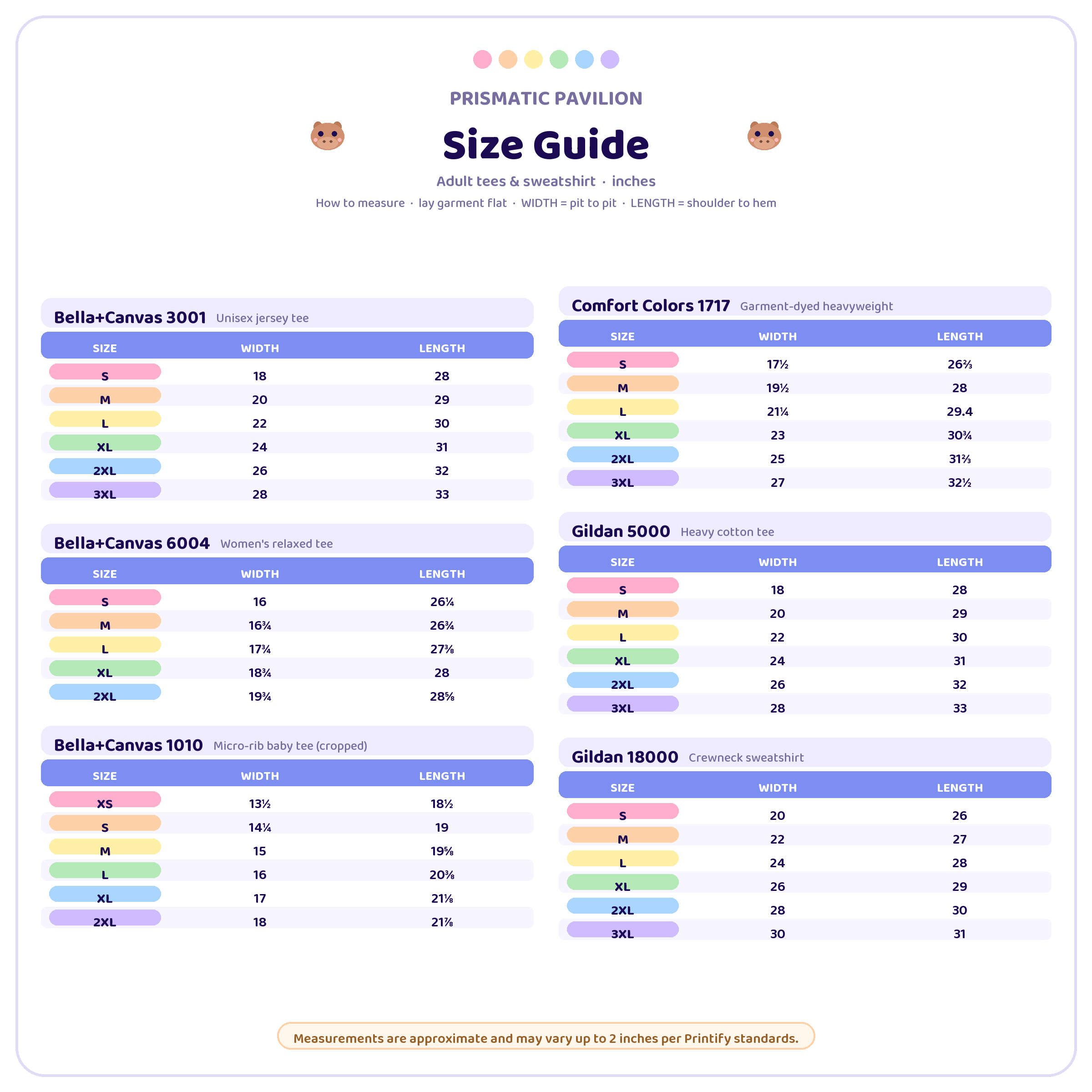 Adult size chart