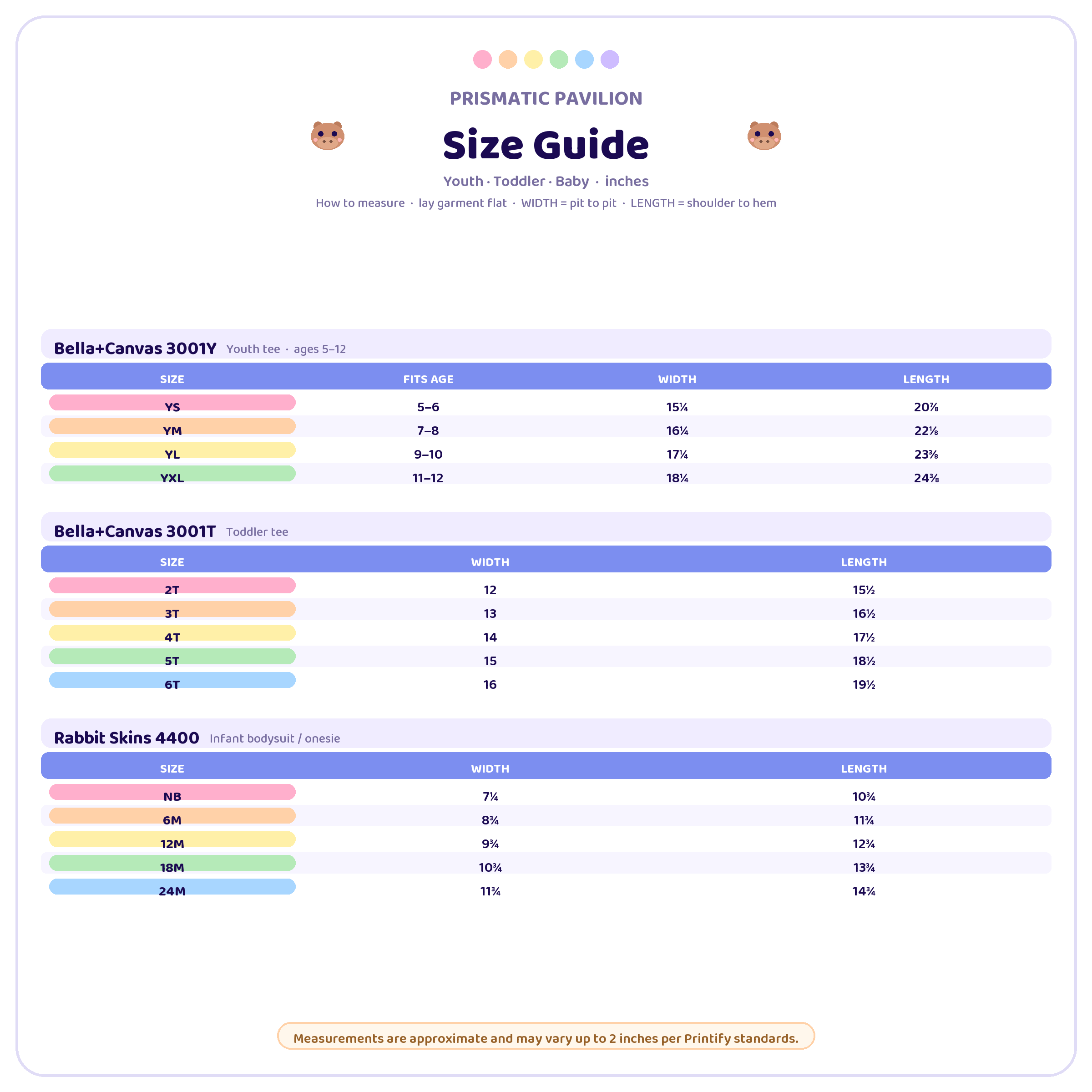 Kids size chart